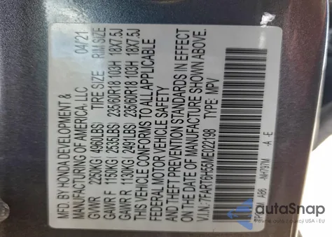 2021 Honda Cr-V Ex из США, поврежденный, VIN 7FART6H55ME022198